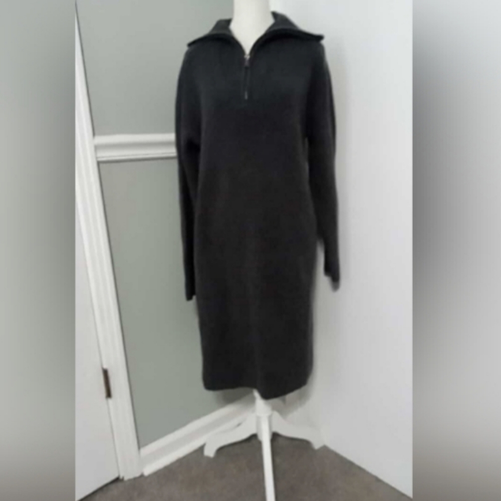 Ann Taylor Womens Knit Collared Sweater Dress Zip Front Sz L